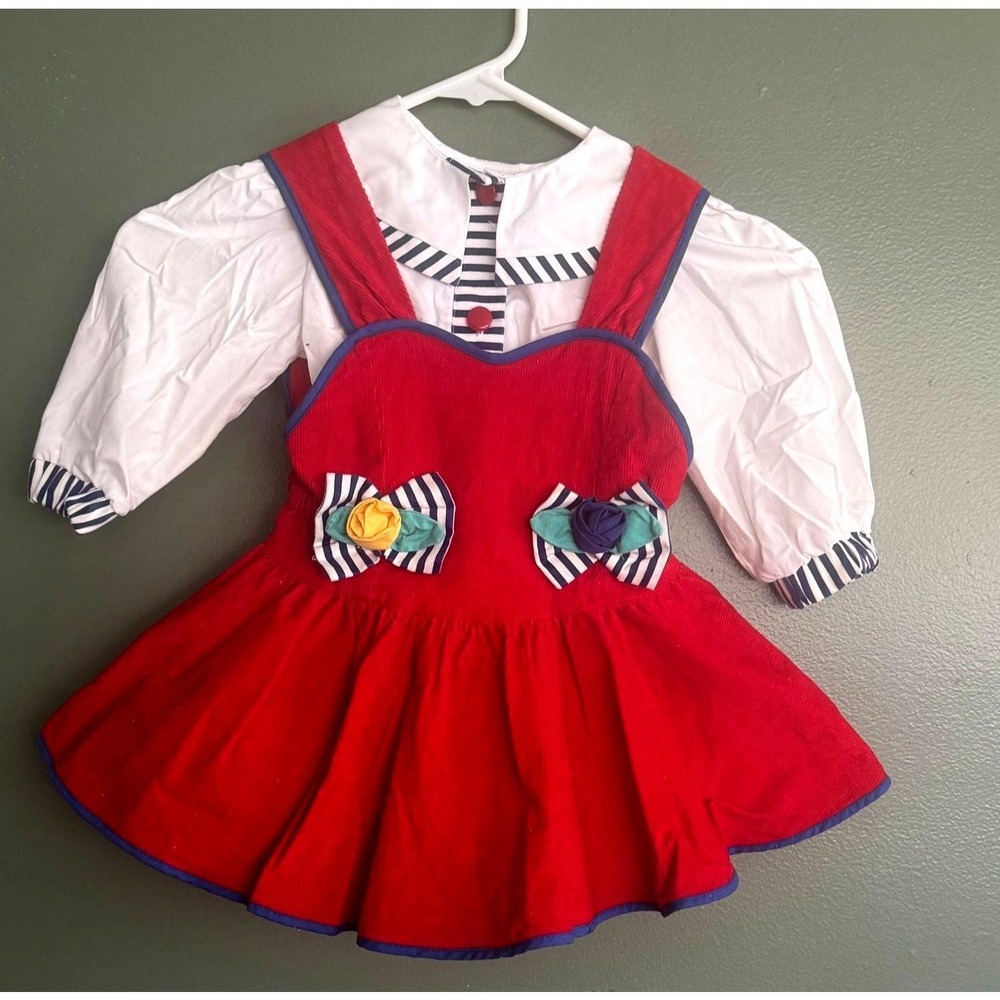 Vintage 90's Girls 2T Red Corduroy Jumper Dress with Blouse